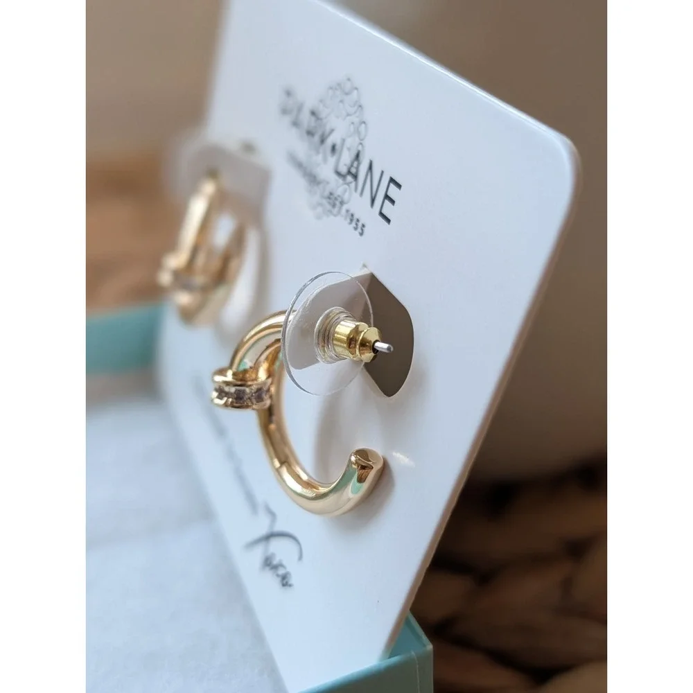 Park Lane Gold Tone Half Loop Crystal Accent Pierced Earrings NWT